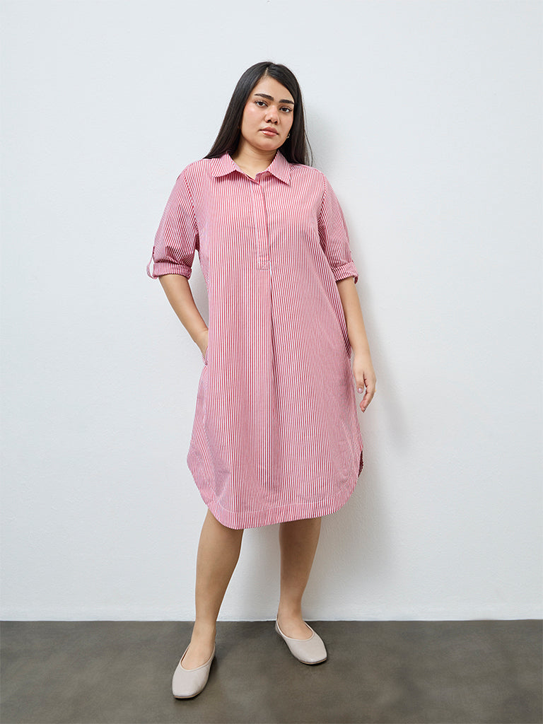 Buy Gia Red Striped Cotton Tunic Dress from Westside
