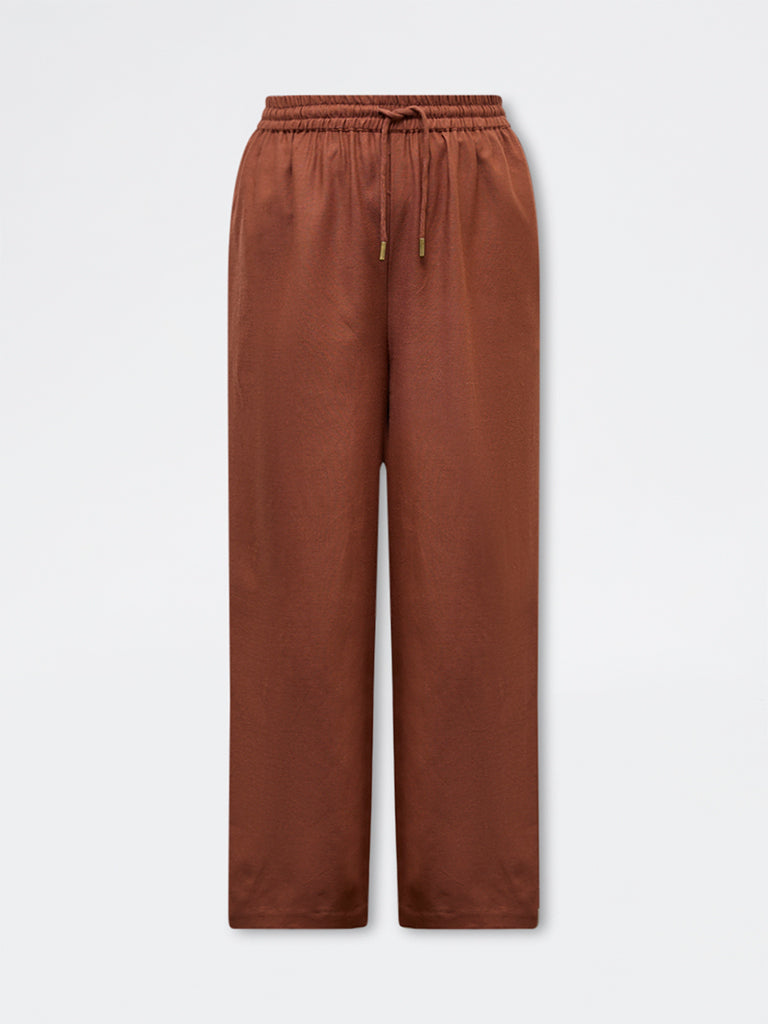 Gia Brown Solid High-Rise Pants