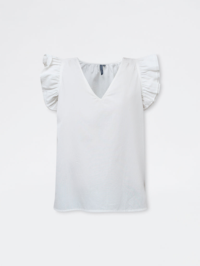 LOV White Solid Cotton Top