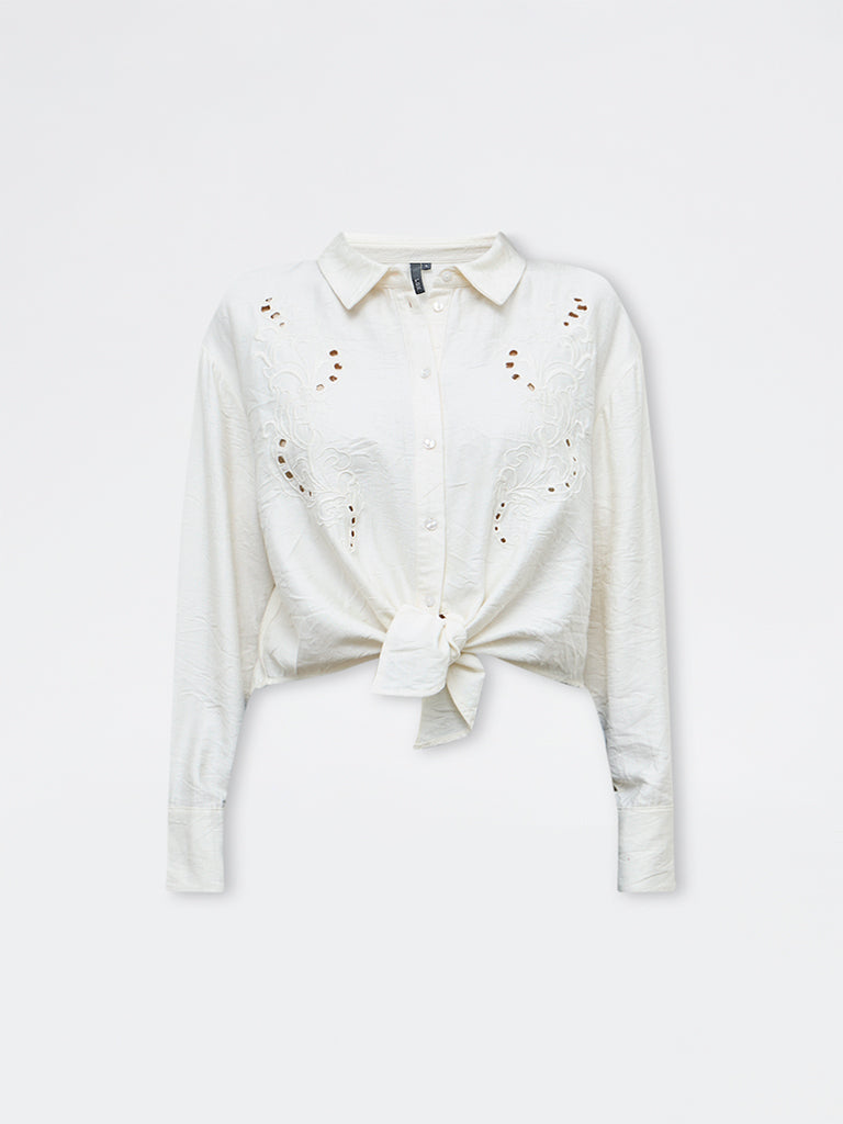 LOV Off-White Floral Embroidered Shirt