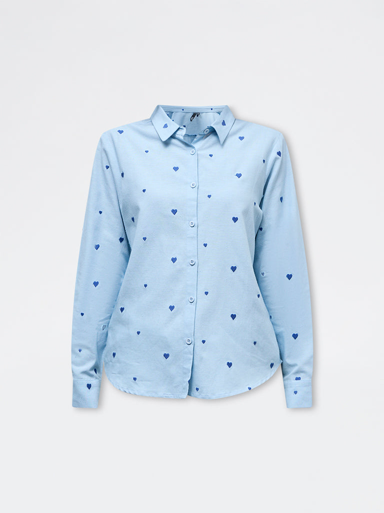 LOV Light Blue Heart Design Shirt