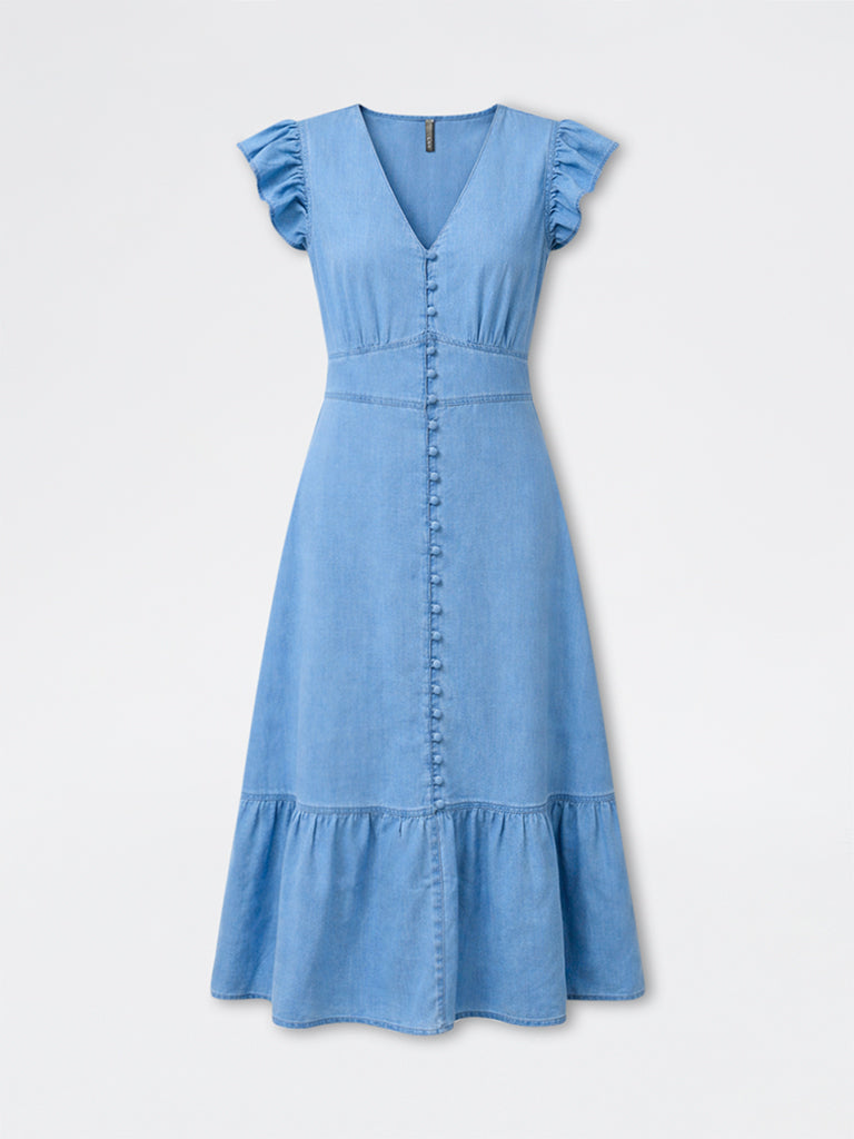 LOV Blue Denim A-Line Dress