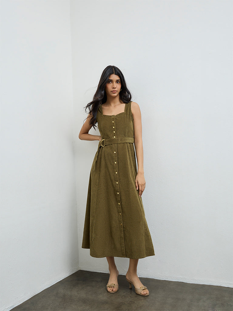 Buy LOV Olive Cotton A-Line Dress from Westside Buy LOV Olive Cotton A-Line Dress from Westside