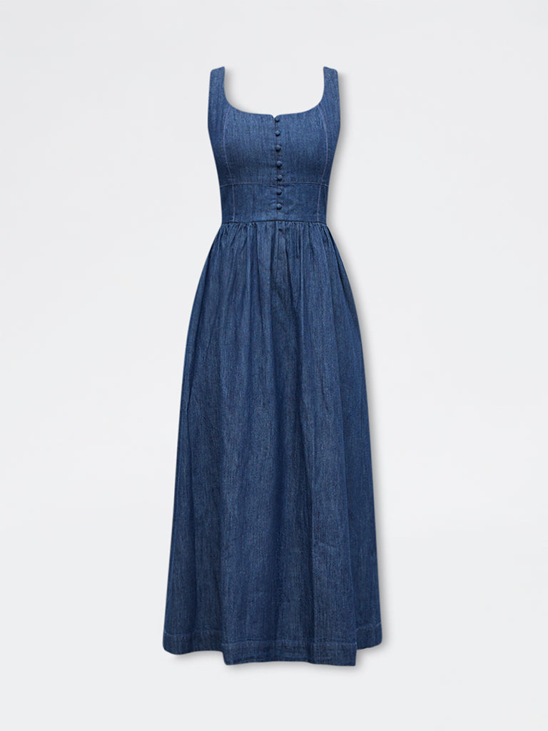 LOV Dark Blue Denim A-Line Dress