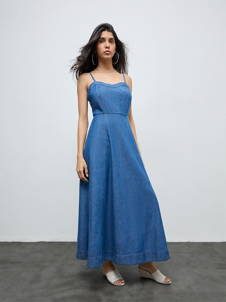 Buy LOV Blue Denim A-Line Dress from Westside Buy LOV Blue Denim A-Line Dress from Westside