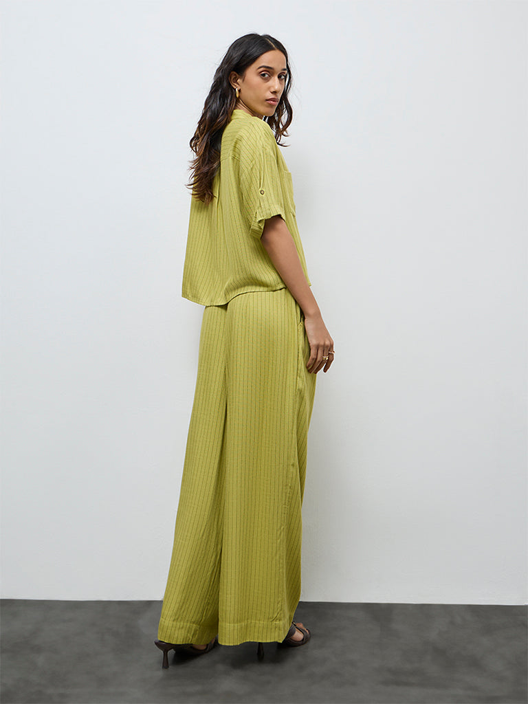 LOV Lime Striped High-Rise Trousers
