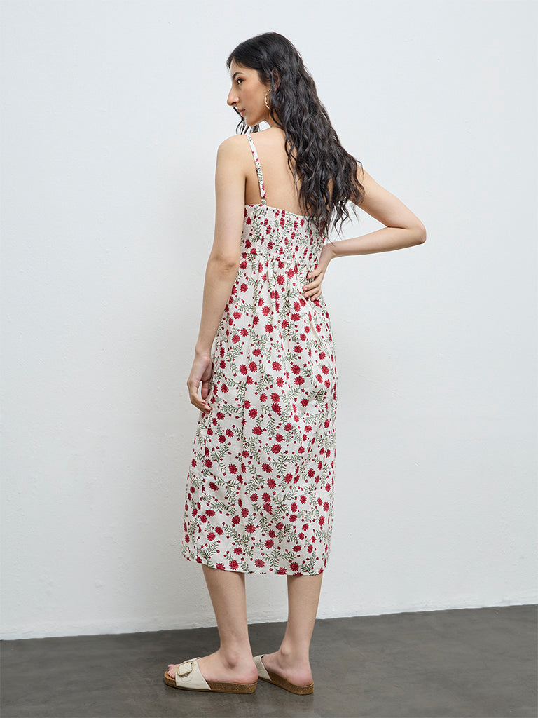 Bombay Paisley Off-White Floral Cotton Straight Dress