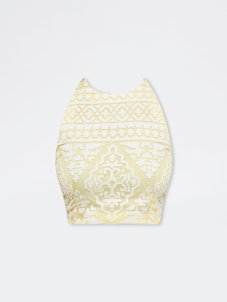 Vark Yellow Geometric Embroidered Top