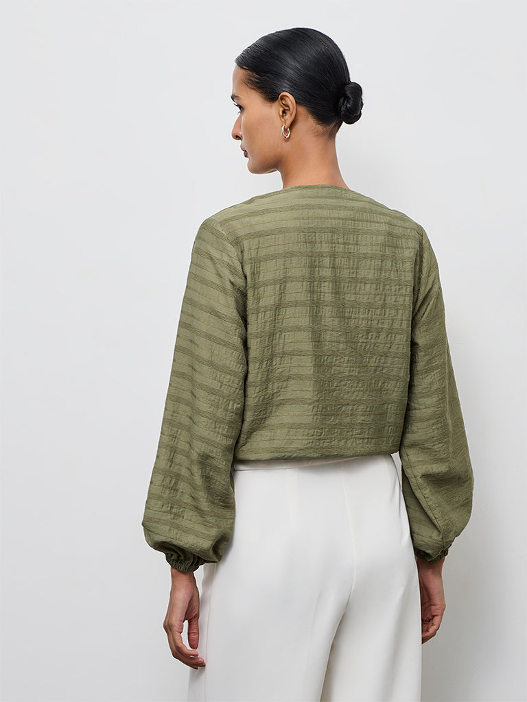 Wardrobe Dark Sage Self-Striped Jacket