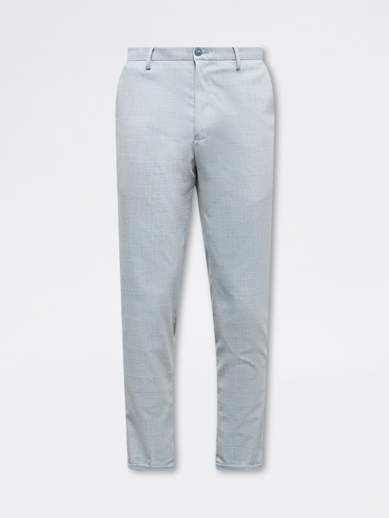 WES Formals Light Grey Slim-Fit Mid-Rise Trousers