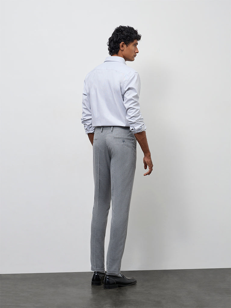 WES Formals Grey Slim-Fit Mid-Rise Trousers