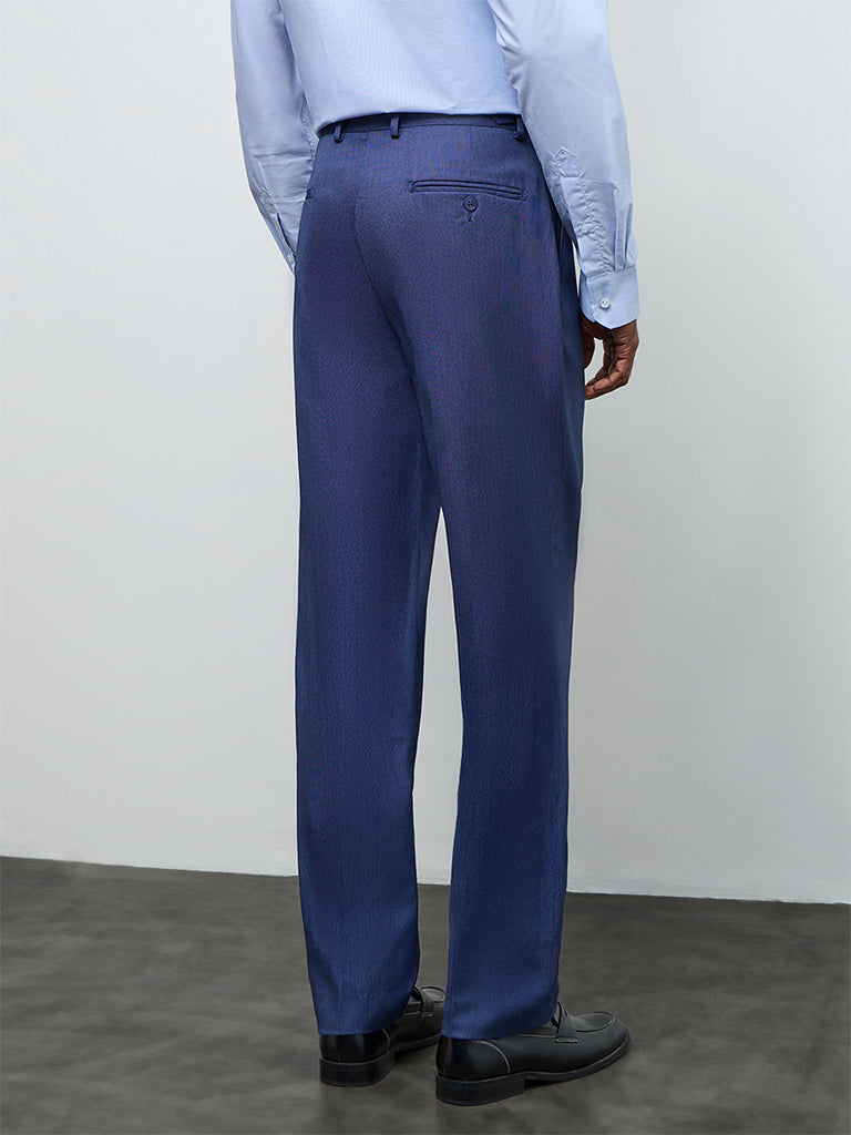 WES Formals Navy Relaxed-Fit Mid-Rise Trousers