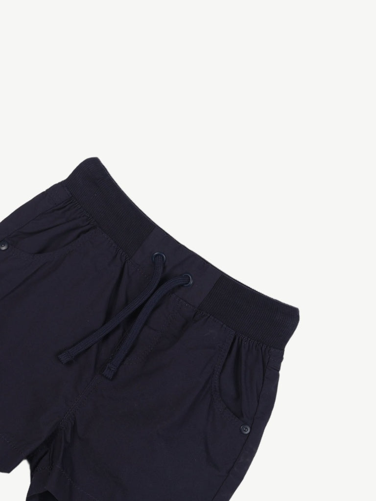 HOP Baby Boys Navy Blue Solid Cotton Shorts