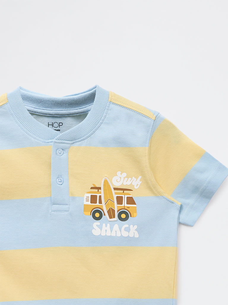 HOP Kids Boys Blue Striped Cotton T-Shirt