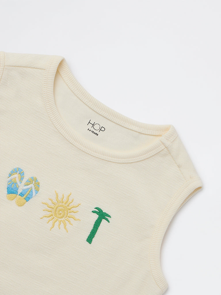 HOP Kids Boys Off-White Embroidered Cotton T-Shirt
