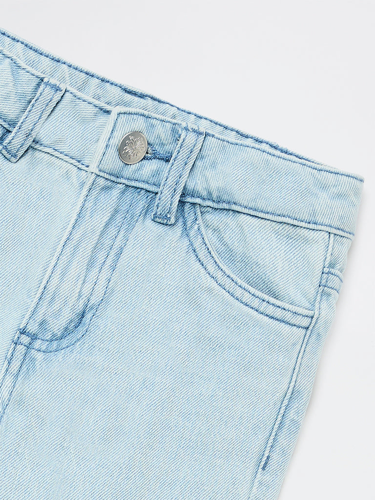HOP Kids Girls Blue Floral High-Rise Relaxed-Fit Jeans
