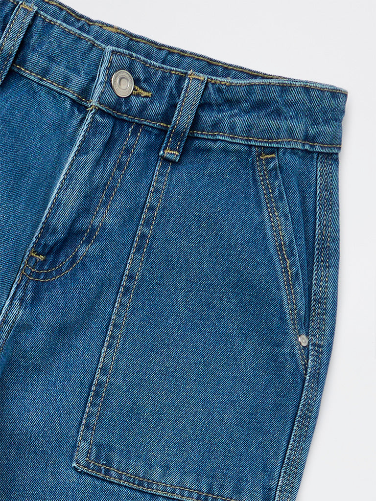 Boys Blue Mid-Wash Cargo-Style Mid-Rise Jeans