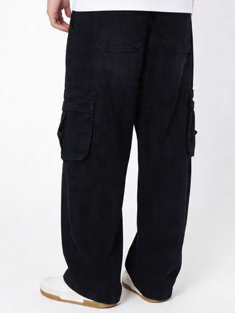 Boys Black Cargo Straight Jeans