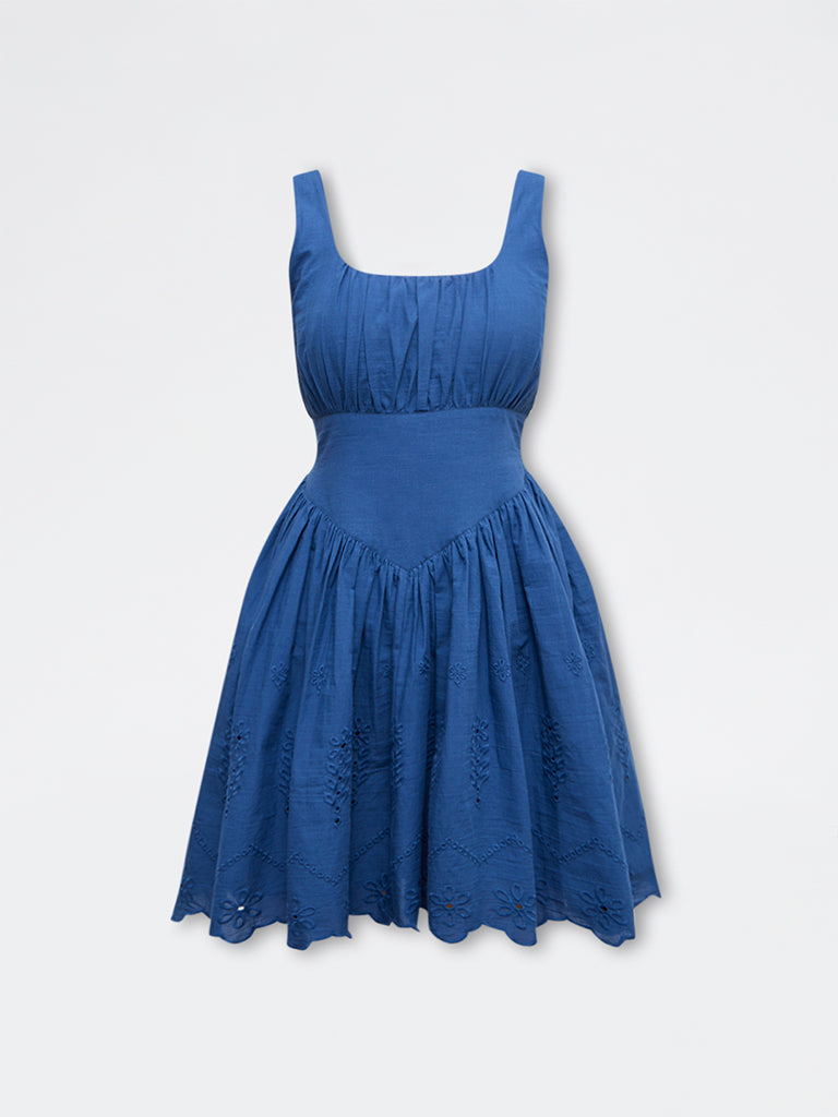 Bombay Paisley Blue Corset-Style Cotton A-Line Dress