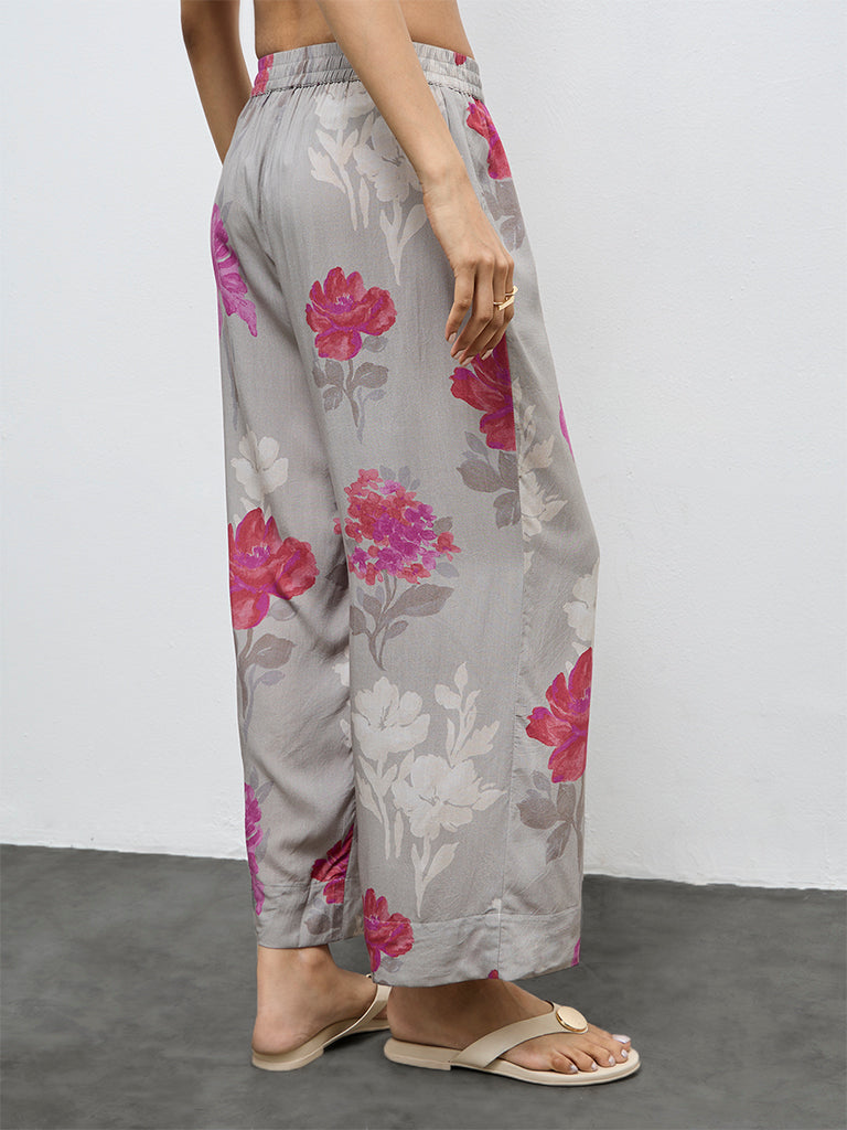 Utsa Grey Floral Design Pants