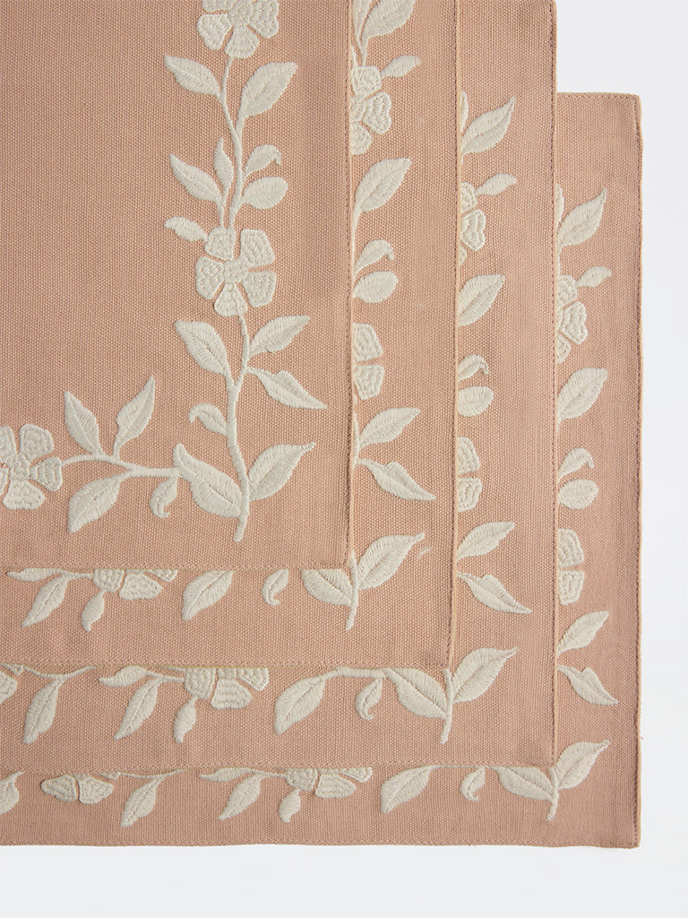 Westside Home Dusty Pink Floral Embroidered Placemats - (Set of 4)