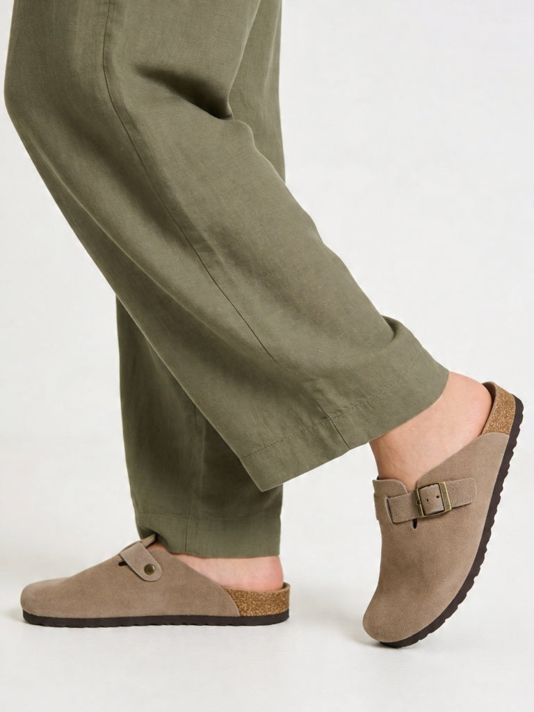 SOLEPLAY Taupe Suede Slip-On Mules