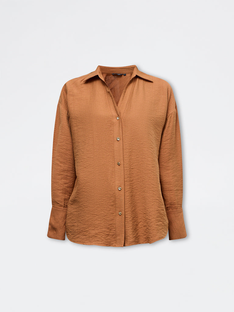 Wardrobe Mustard Crinkle-Textured Shirt