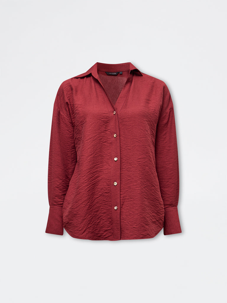 Wardrobe Red Crinkle-Textured Shirt