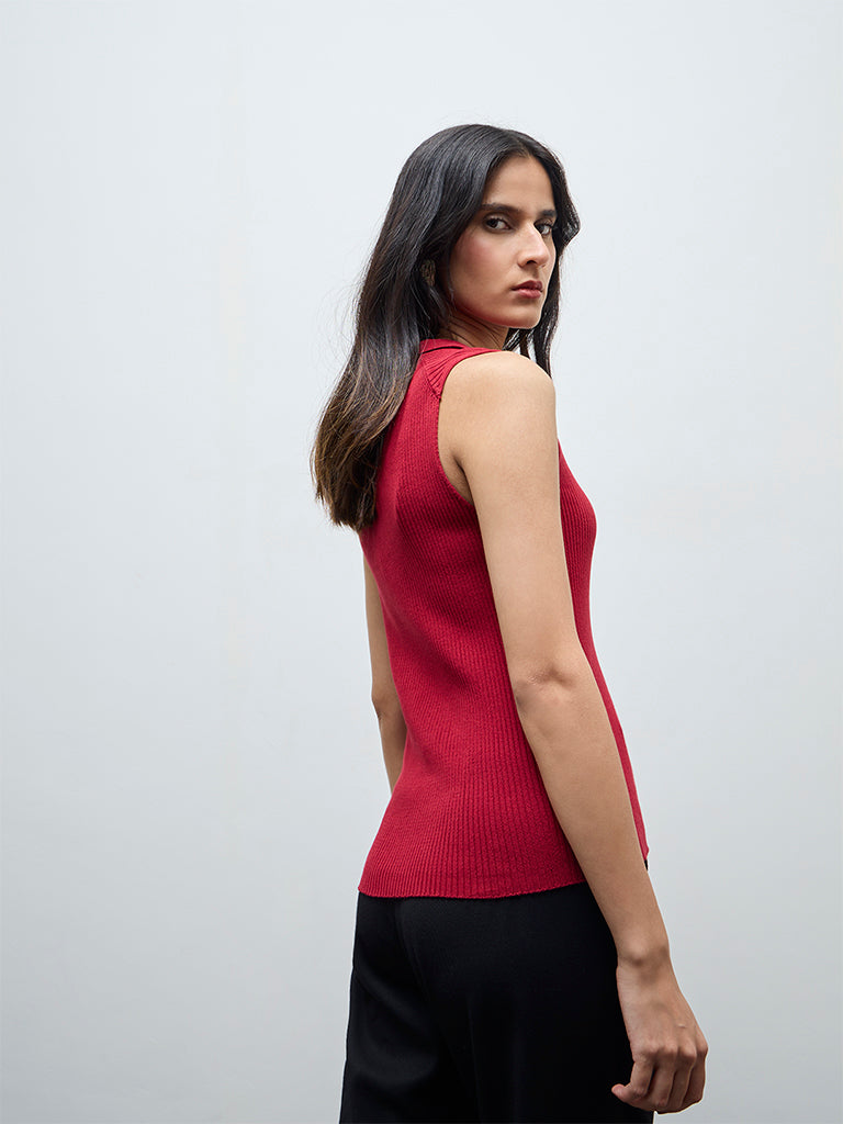 Wardrobe Red Ribbed-Textured Top