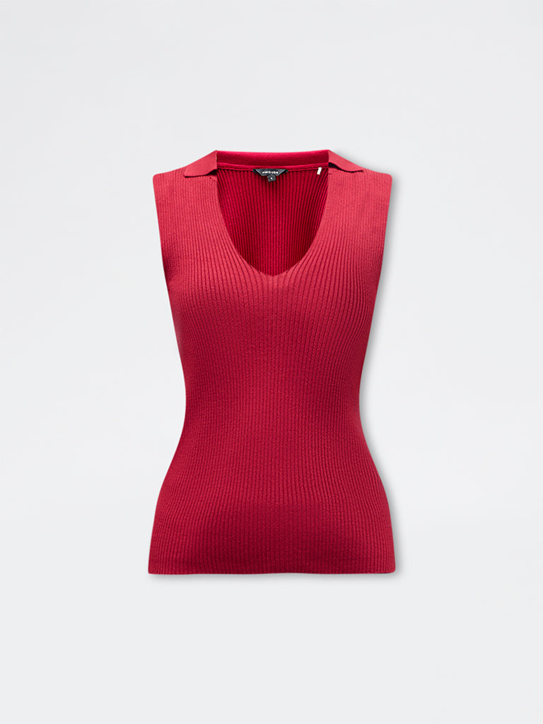 Wardrobe Red Ribbed-Textured Top