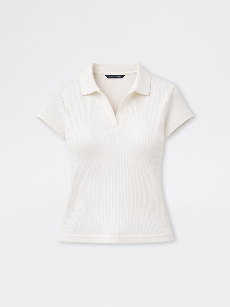 Wardrobe Off-White Ribbed Cotton-Blend T-Shirt