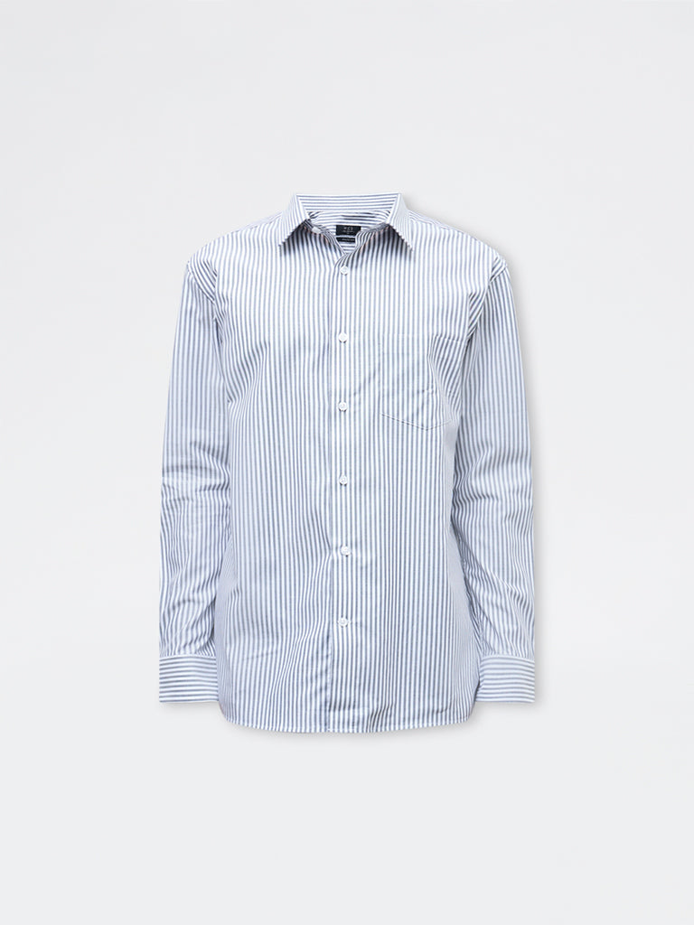 WES Formals Navy Striped Relaxed-Fit Cotton Shirt