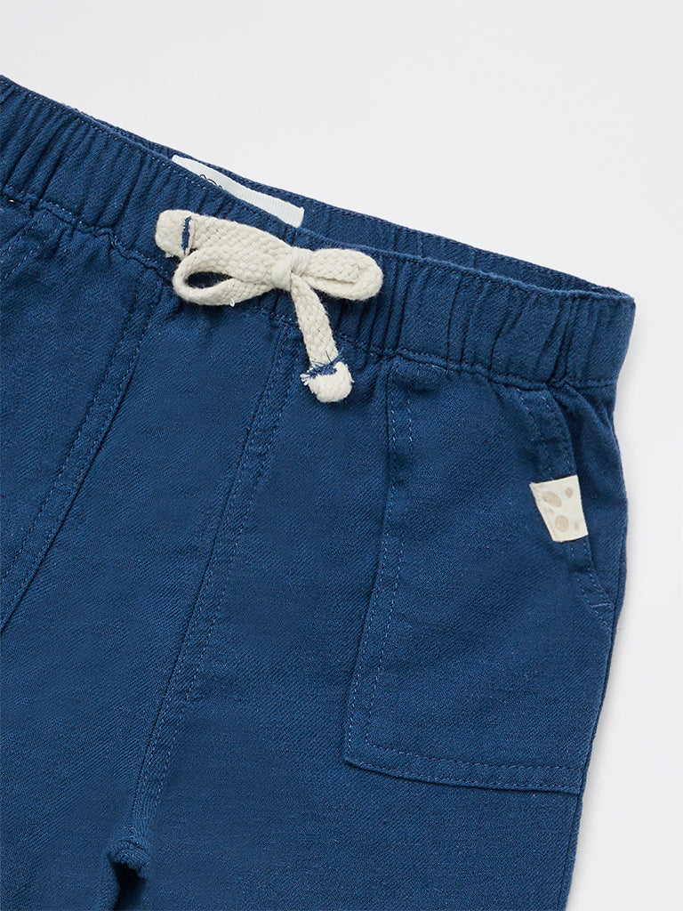 HOP Baby Boys Blue Mid-Rise Cotton-Blend Pants