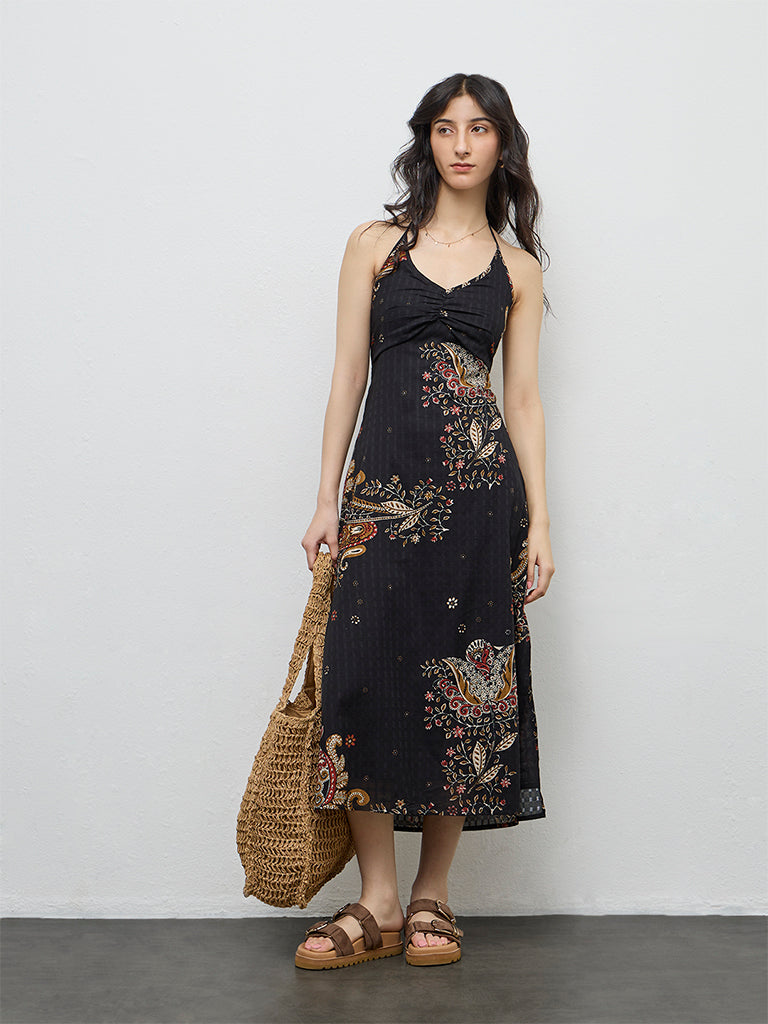 bombay paisley by westside peach fit-and-flare dress Buy Bombay Paisley Red Floral Cotton Straight Dress from Westside main image 0