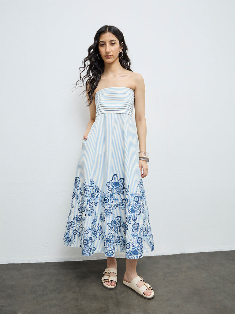 white christmas dresses Buy Bombay Paisley Blue Floral Design Off-Shoulder Cotton-Blend A-Line Dress  from Westside