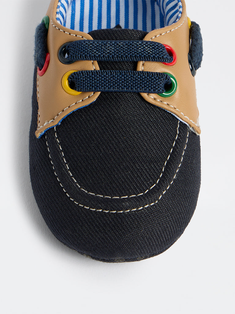 Yellow Navy Colour-Blocked Denim Booties