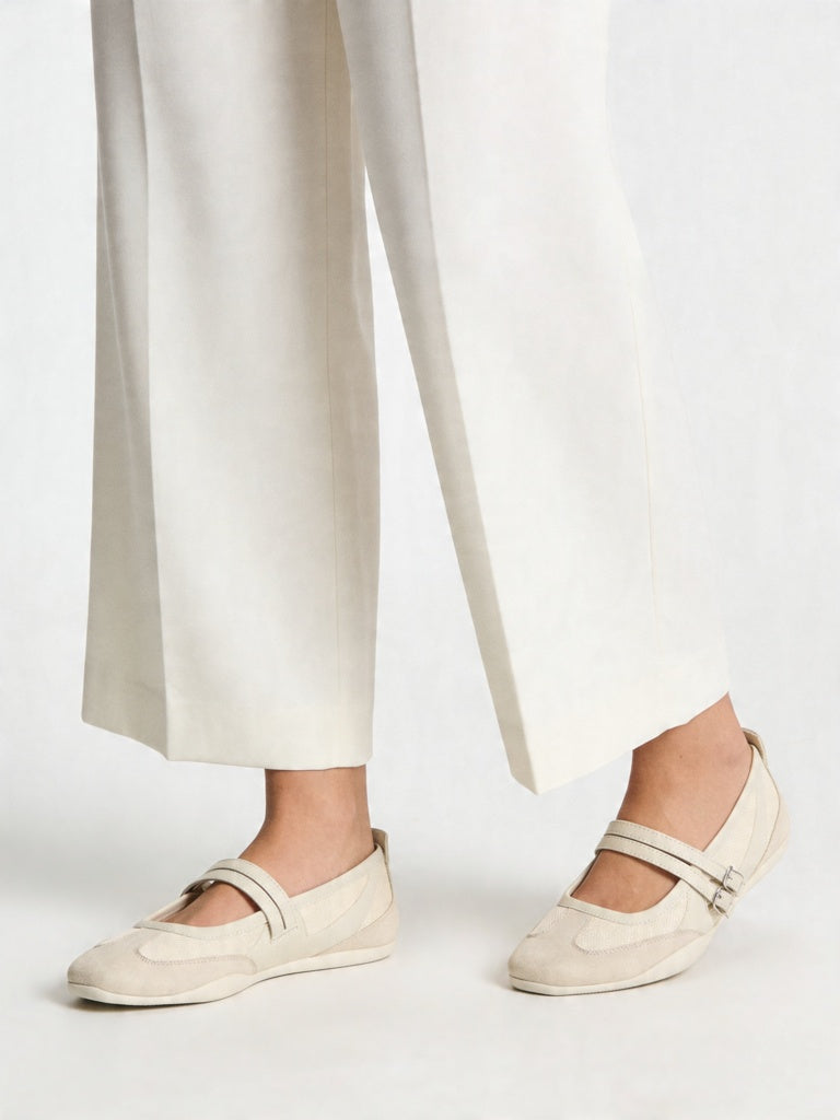 LUNA BLU Ivory Mesh-Textured Mary Jane Shoes