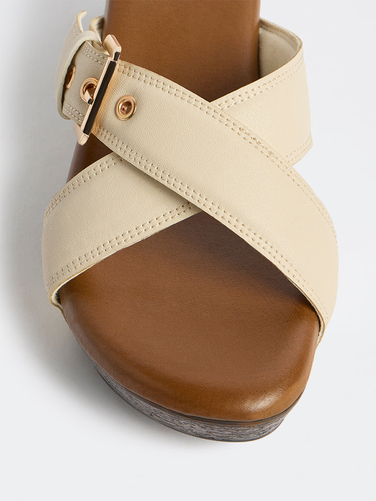 LUNA BLU Ivory Criss-Cross Strap Heel Sandals