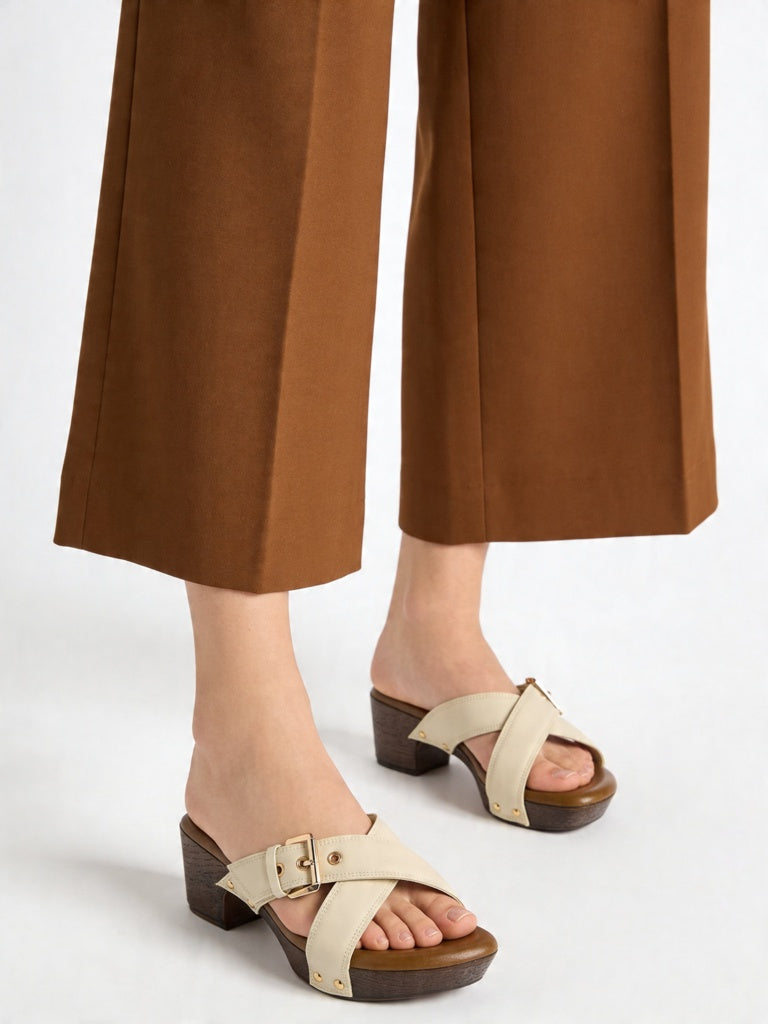 LUNA BLU Ivory Criss-Cross Strap Heel Sandals
