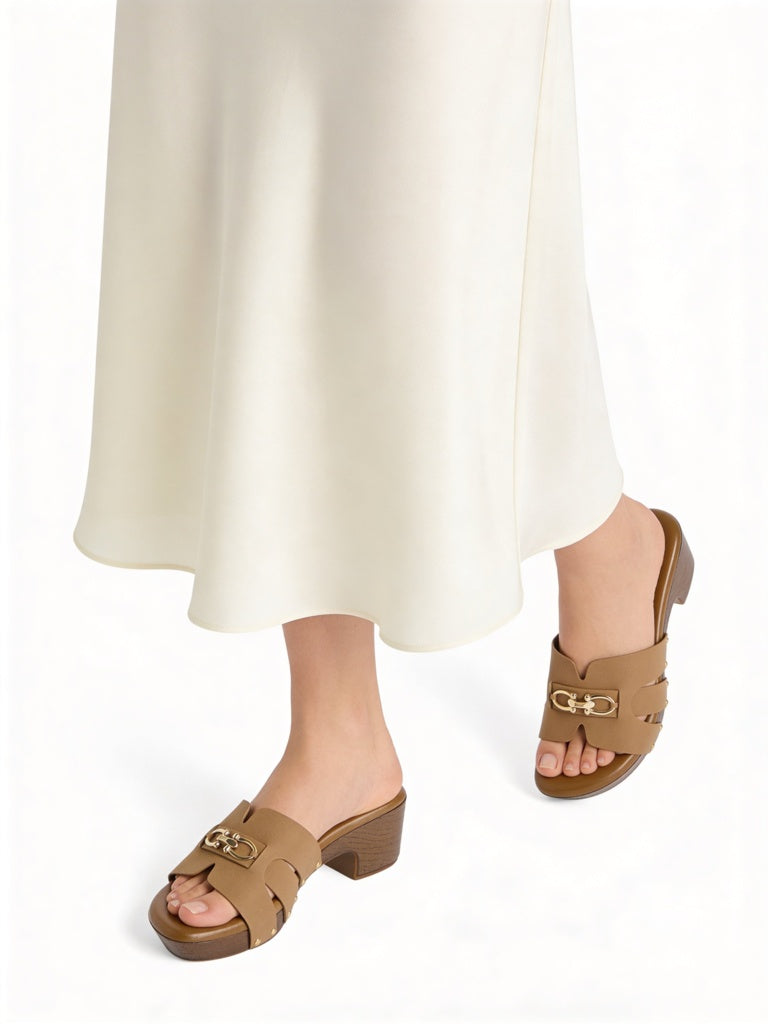 LUNA BLU Brown Buckle-Detailed Platform-Heel Sandals