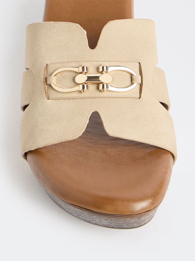 LUNA BLU Taupe Buckle-Detailed Platform-Heel Sandals