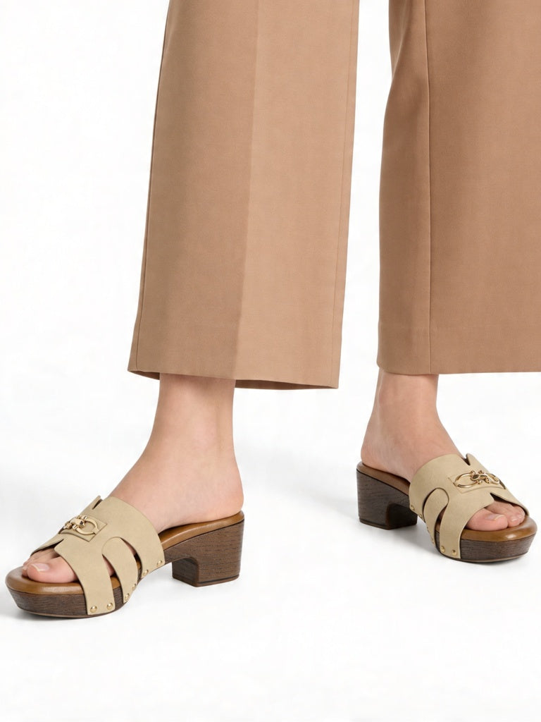 LUNA BLU Taupe Buckle-Detailed Platform-Heel Sandals