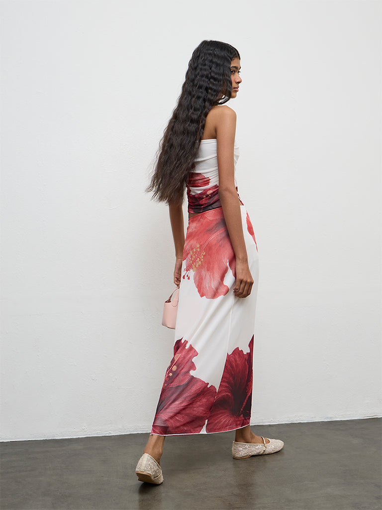 Nuon White Floral Printed High-Rise Skirt