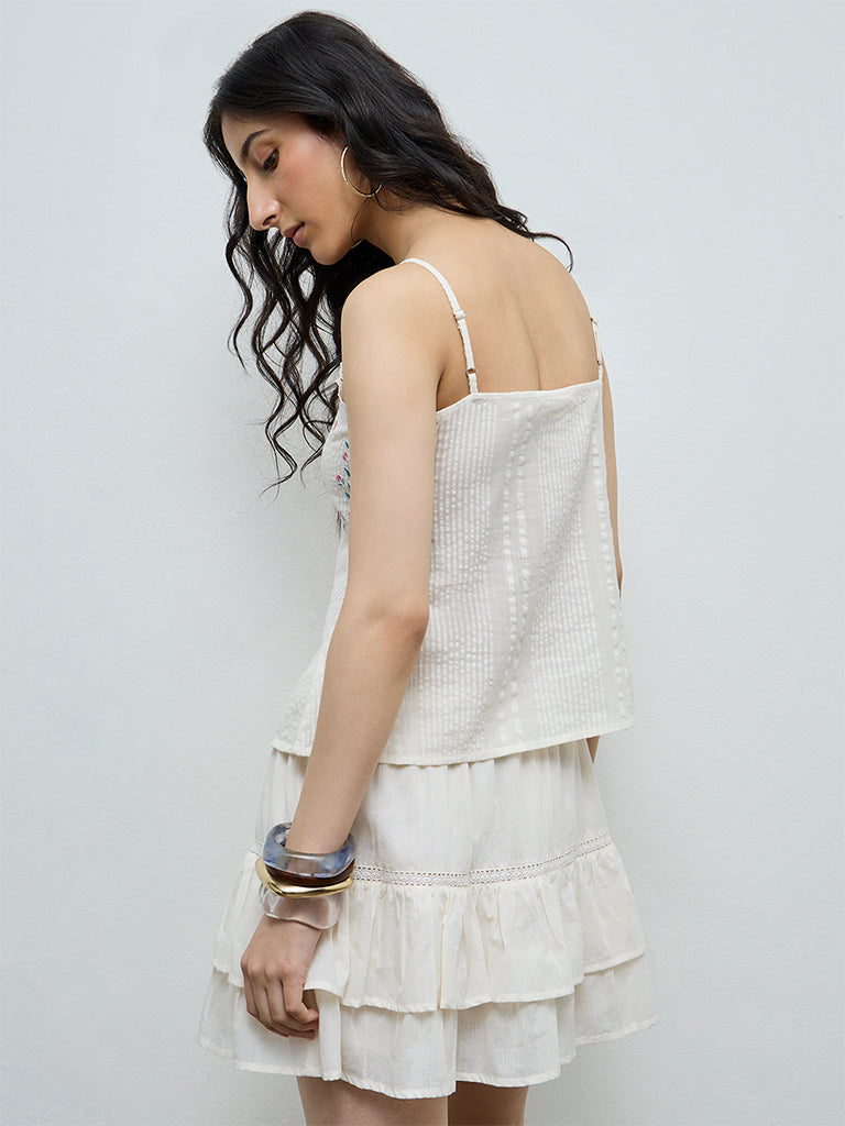 Bombay Paisley Off-White Floral Embroidered Cotton Top