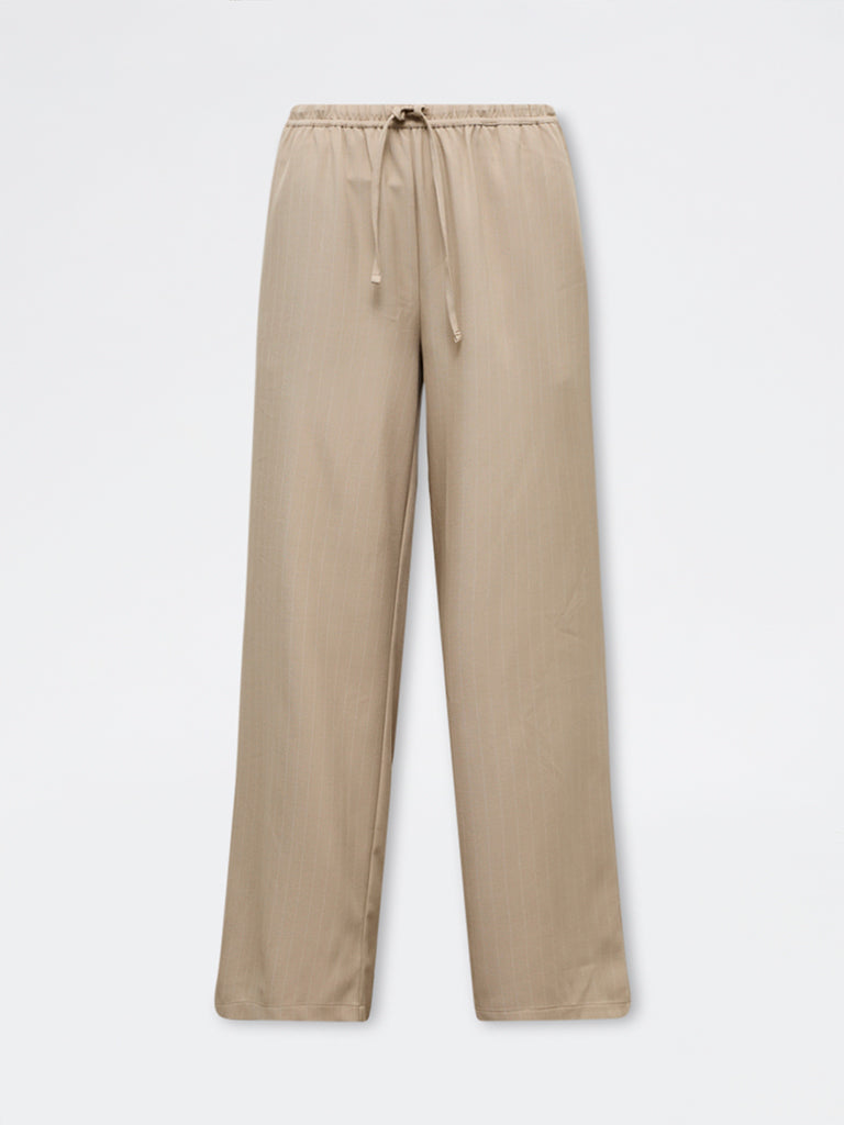 Nuon Beige Striped High-Rise Pants