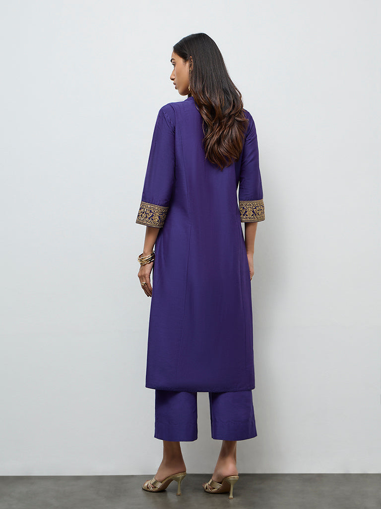 Utsa Indigo Badla Printed A-Line Kurta