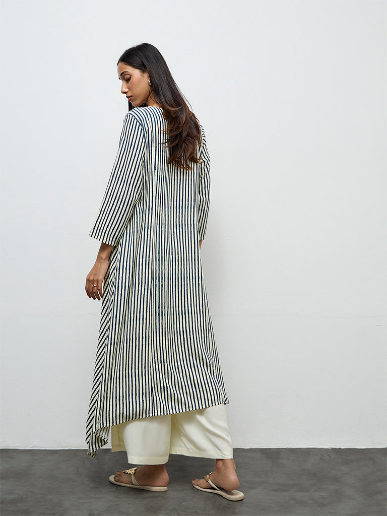 Utsa Teal Striped A-Line Kurta