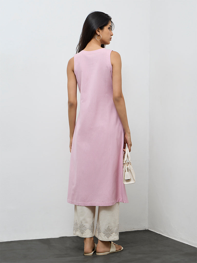 Utsa Lilac Embroidered Cotton-Blend A-Line Kurta