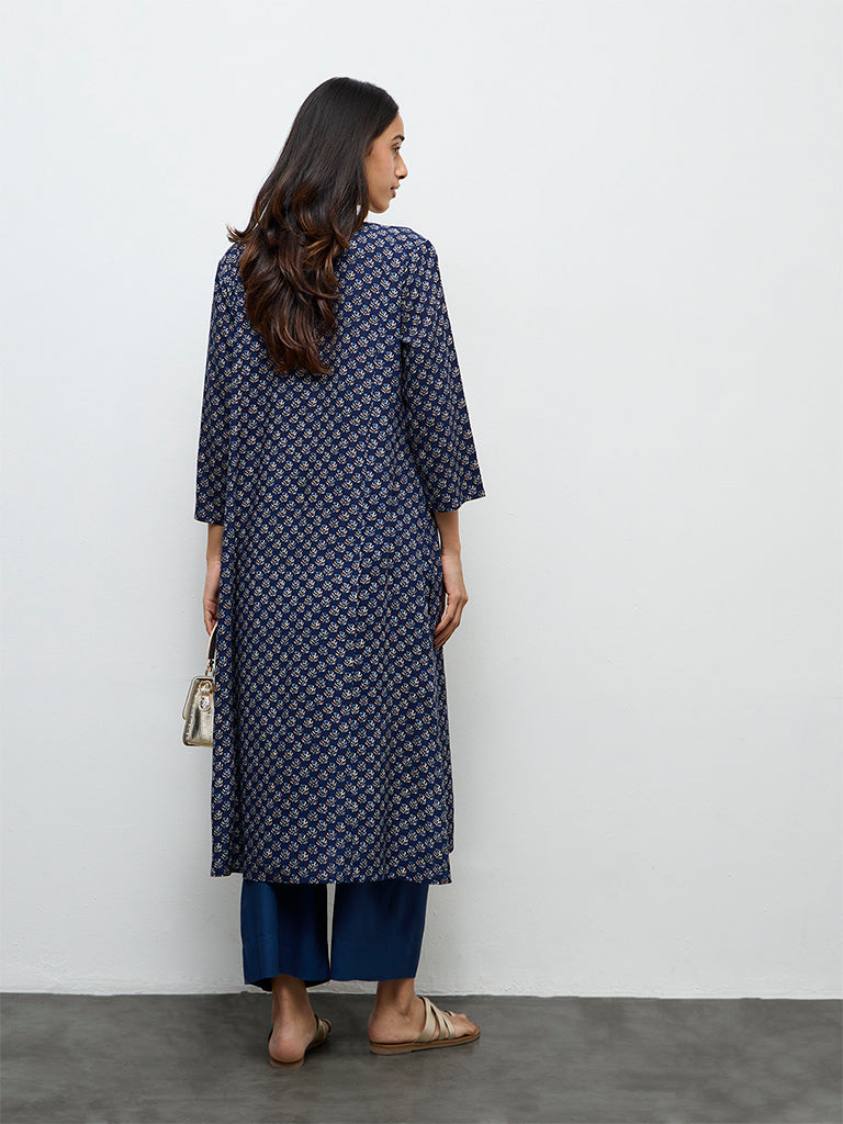 Utsa Indigo Embroidered A-Line Kurta