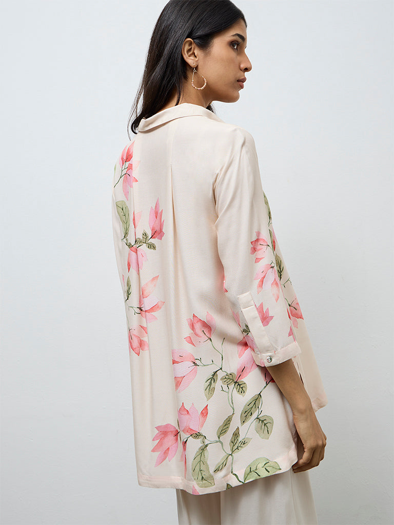 Utsa Cream Floral Printed Tunic